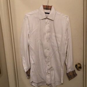 White Textured Burberry Oxford Shirt. Size: 15 1/2